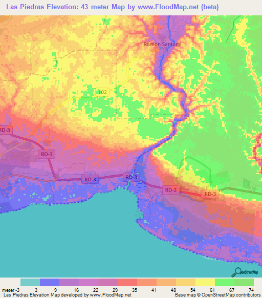 Las Piedras,Dominican Republic Elevation Map