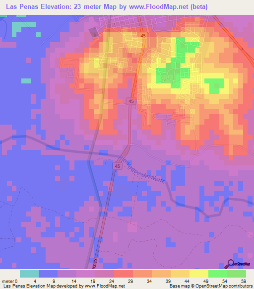 Las Penas,Dominican Republic Elevation Map