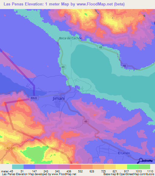 Las Penas,Dominican Republic Elevation Map