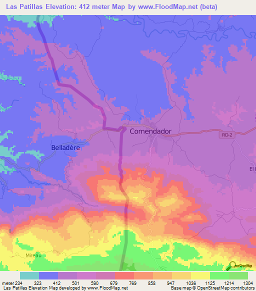 Las Patillas,Dominican Republic Elevation Map