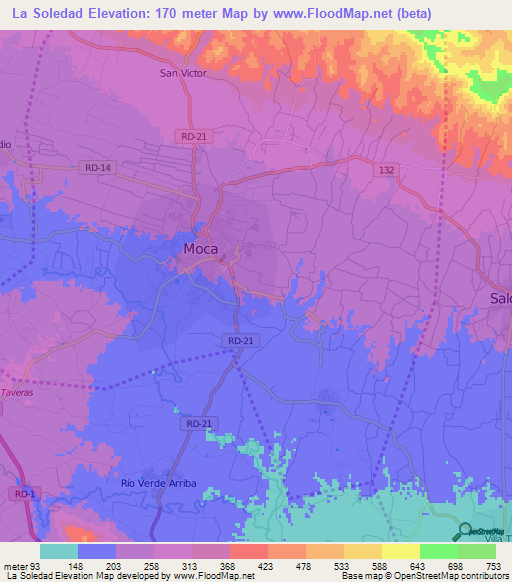 La Soledad,Dominican Republic Elevation Map
