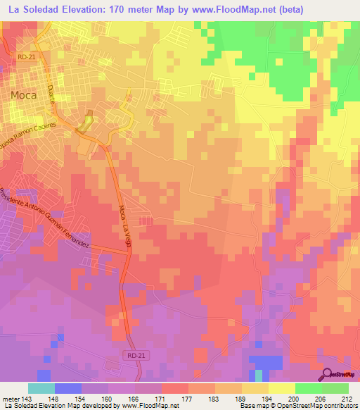 La Soledad,Dominican Republic Elevation Map