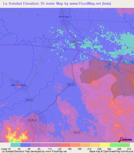 La Soledad,Dominican Republic Elevation Map