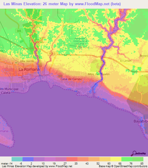 Las Minas,Dominican Republic Elevation Map