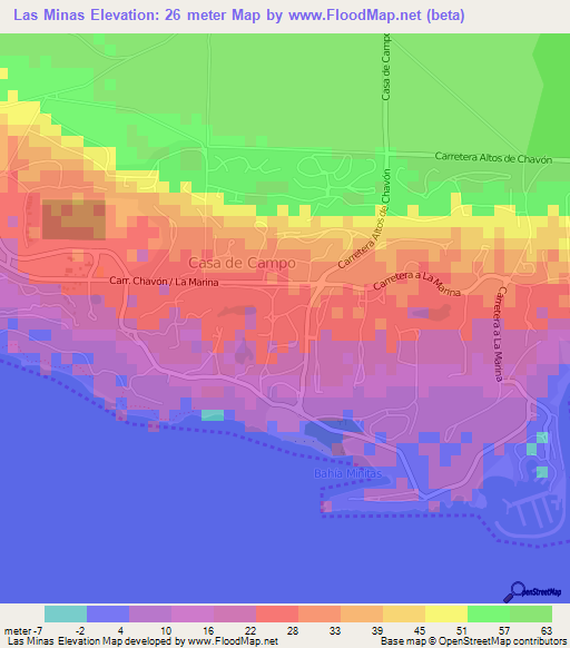 Las Minas,Dominican Republic Elevation Map