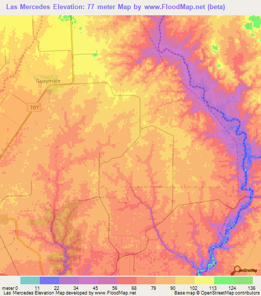 Las Mercedes,Dominican Republic Elevation Map