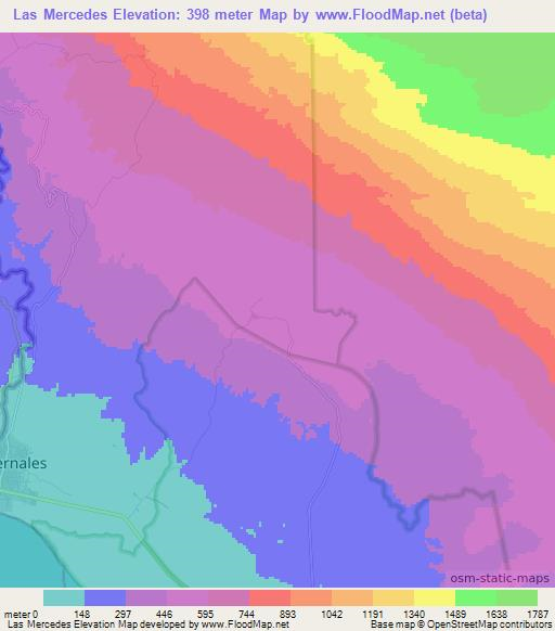 Las Mercedes,Dominican Republic Elevation Map