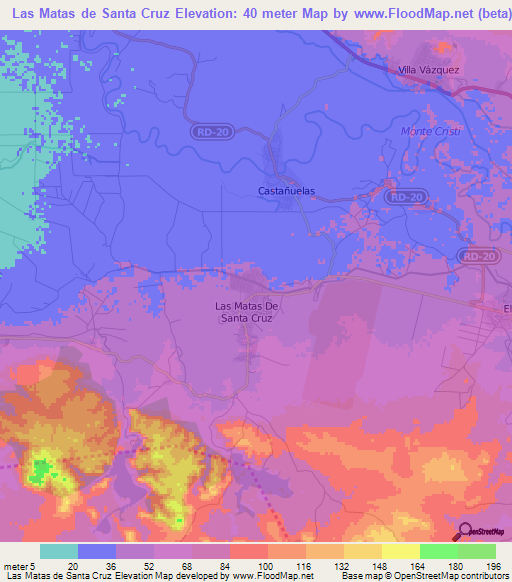 Las Matas de Santa Cruz,Dominican Republic Elevation Map