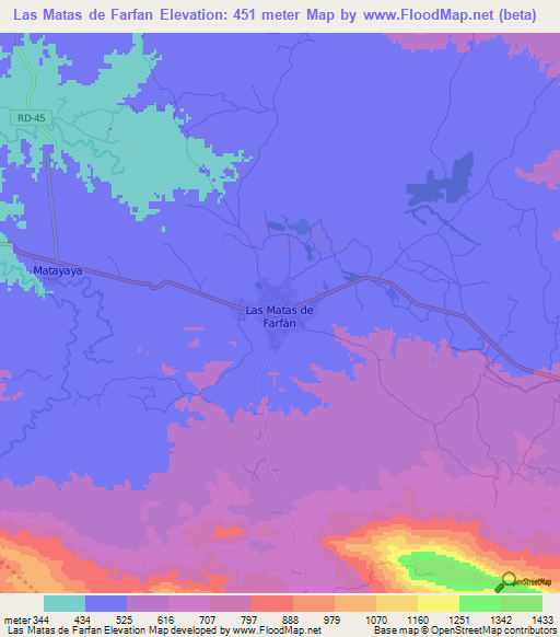 Las Matas de Farfan,Dominican Republic Elevation Map