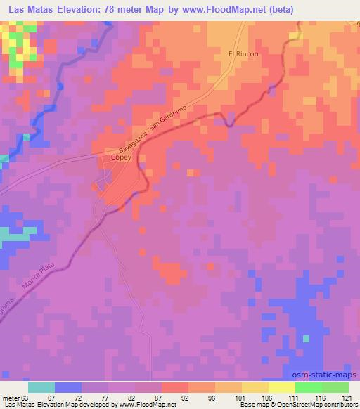 Las Matas,Dominican Republic Elevation Map