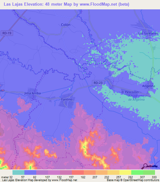 Las Lajas,Dominican Republic Elevation Map