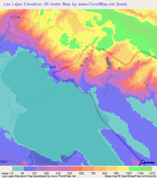 Las Lajas,Dominican Republic Elevation Map