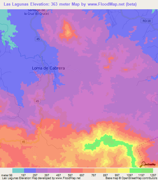 Las Lagunas,Dominican Republic Elevation Map