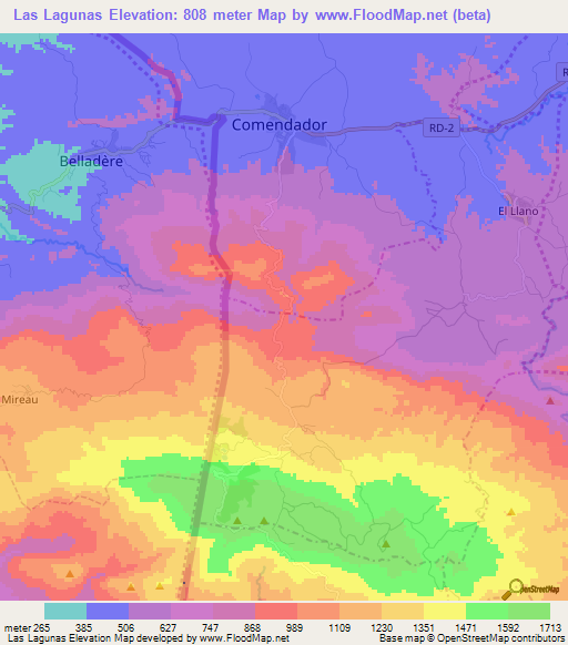 Las Lagunas,Dominican Republic Elevation Map