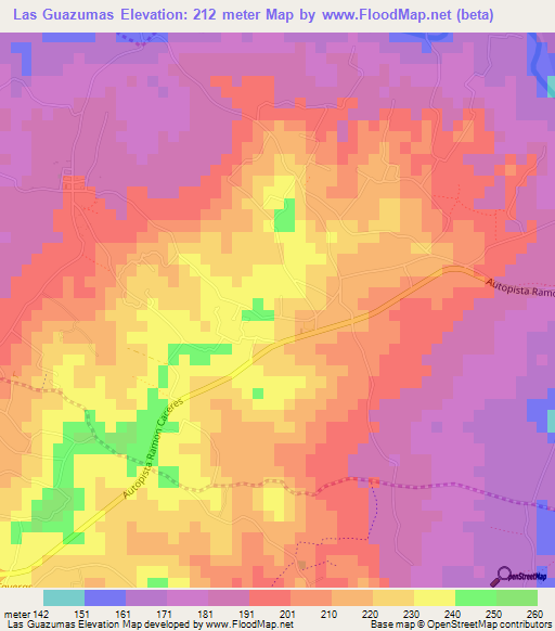 Las Guazumas,Dominican Republic Elevation Map