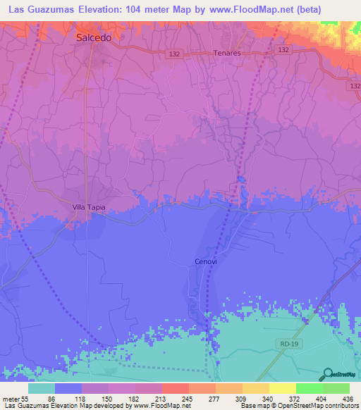 Las Guazumas,Dominican Republic Elevation Map