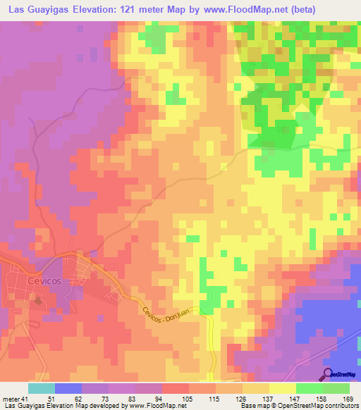 Las Guayigas,Dominican Republic Elevation Map