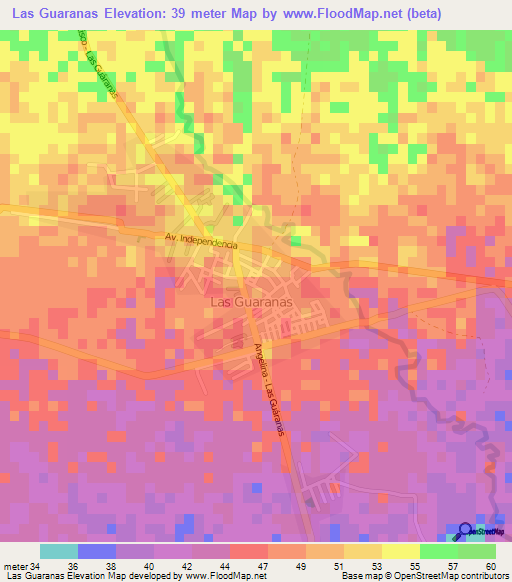 Las Guaranas,Dominican Republic Elevation Map