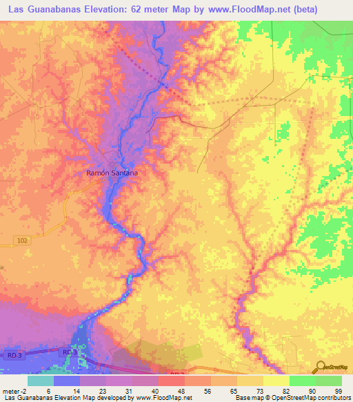 Las Guanabanas,Dominican Republic Elevation Map