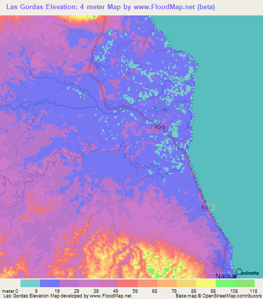 Las Gordas,Dominican Republic Elevation Map