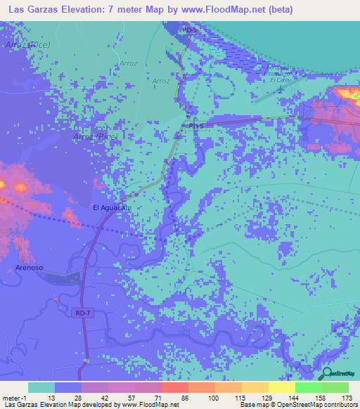 Las Garzas,Dominican Republic Elevation Map