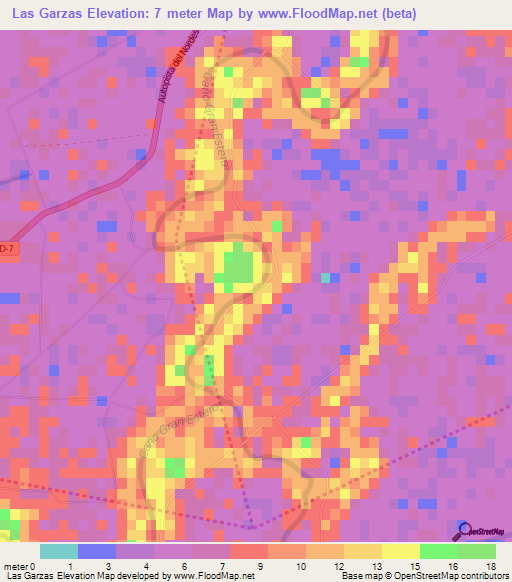 Las Garzas,Dominican Republic Elevation Map