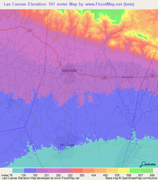 Las Cuevas,Dominican Republic Elevation Map