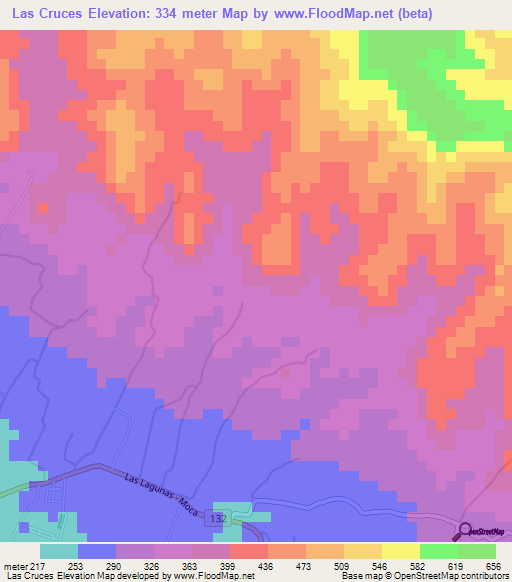 Las Cruces,Dominican Republic Elevation Map