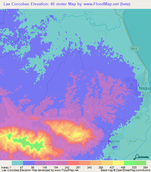 Las Corcobas,Dominican Republic Elevation Map