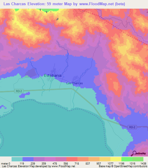 Las Charcas,Dominican Republic Elevation Map