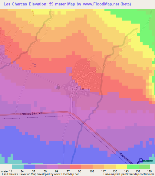 Las Charcas,Dominican Republic Elevation Map