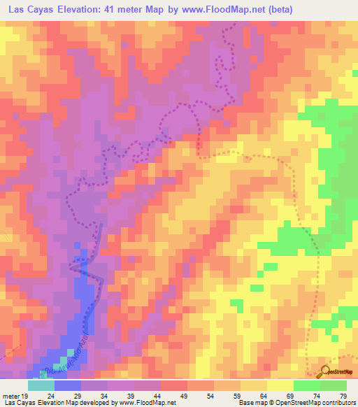 Las Cayas,Dominican Republic Elevation Map