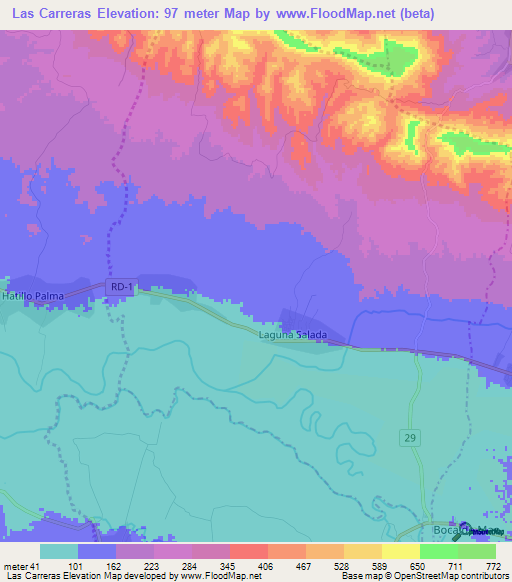 Las Carreras,Dominican Republic Elevation Map