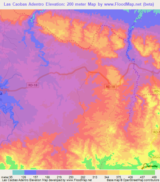 Las Caobas Adentro,Dominican Republic Elevation Map