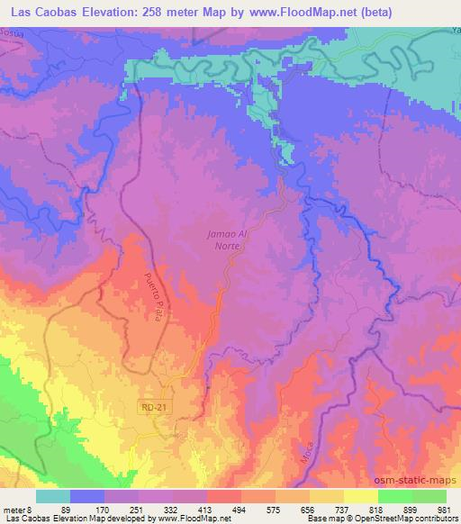 Las Caobas,Dominican Republic Elevation Map