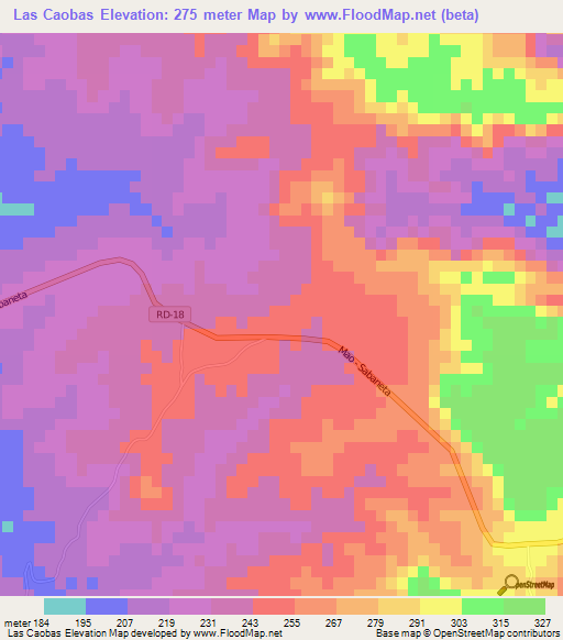 Las Caobas,Dominican Republic Elevation Map