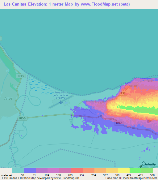 Las Canitas,Dominican Republic Elevation Map