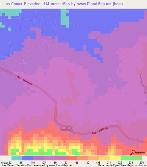 Las Canas,Dominican Republic Elevation Map