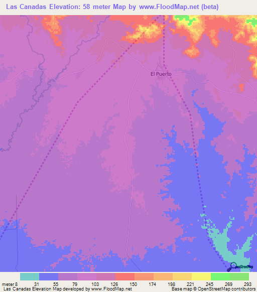 Las Canadas,Dominican Republic Elevation Map