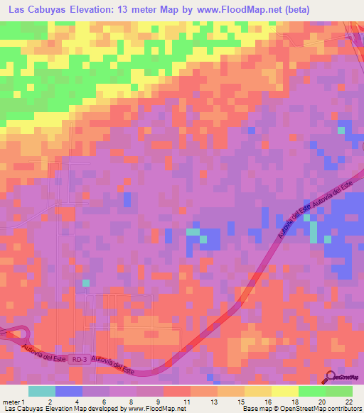 Las Cabuyas,Dominican Republic Elevation Map