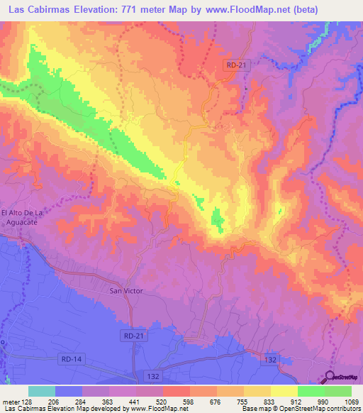 Las Cabirmas,Dominican Republic Elevation Map