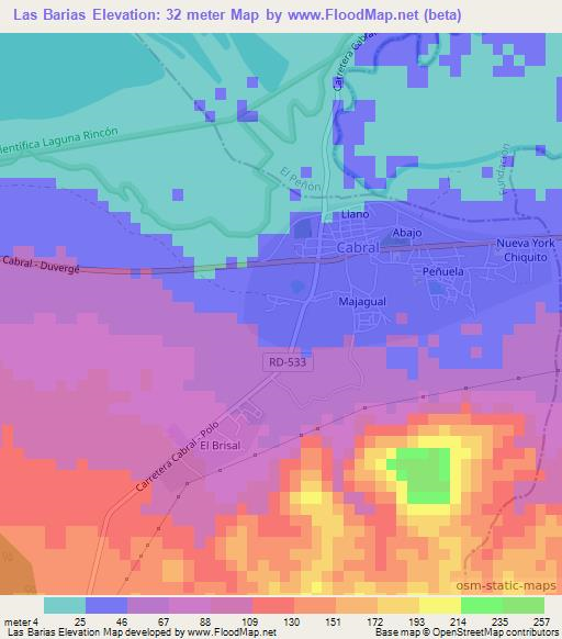 Las Barias,Dominican Republic Elevation Map