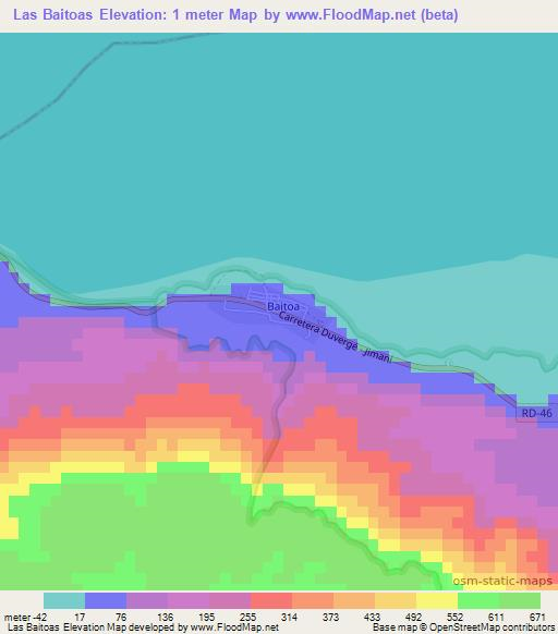 Las Baitoas,Dominican Republic Elevation Map