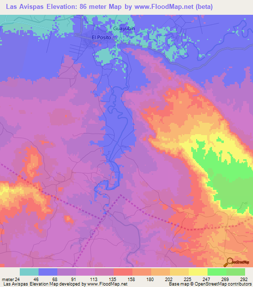 Las Avispas,Dominican Republic Elevation Map