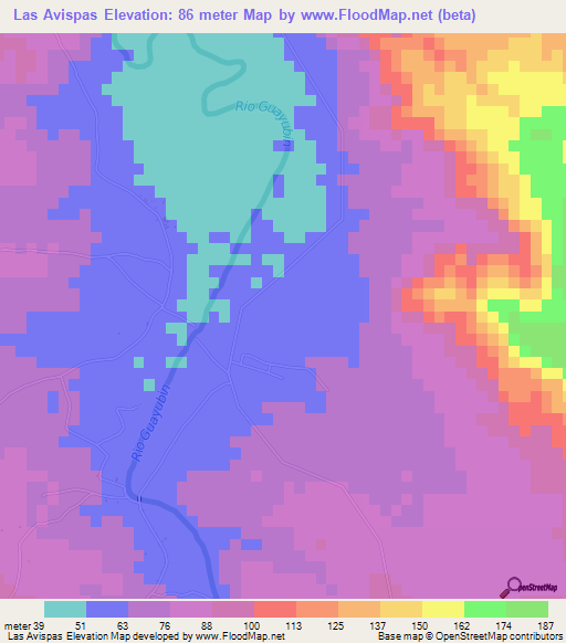 Las Avispas,Dominican Republic Elevation Map