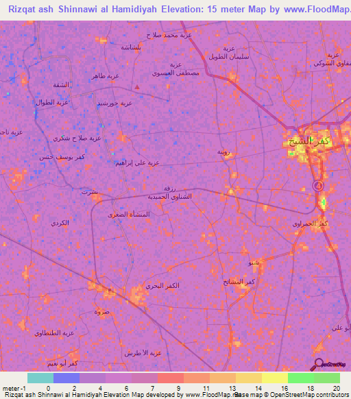 Rizqat ash Shinnawi al Hamidiyah,Egypt Elevation Map