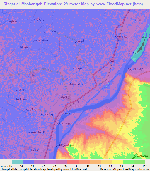 Rizqat al Mashariqah,Egypt Elevation Map