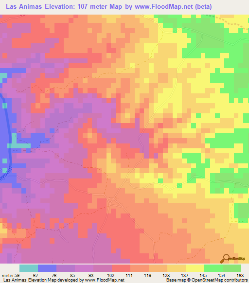 Las Animas,Dominican Republic Elevation Map