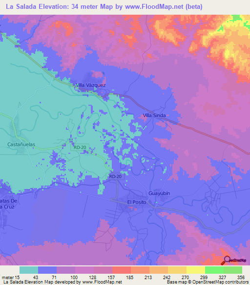 La Salada,Dominican Republic Elevation Map