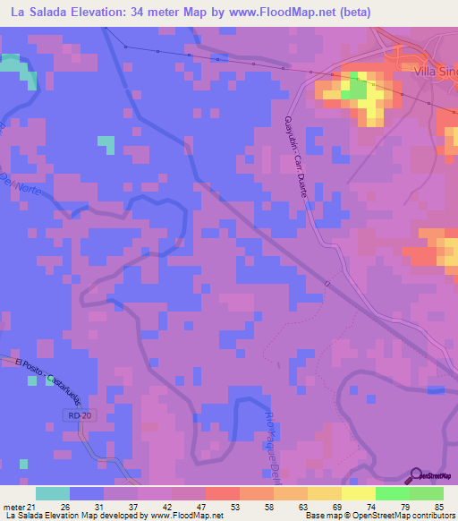 La Salada,Dominican Republic Elevation Map